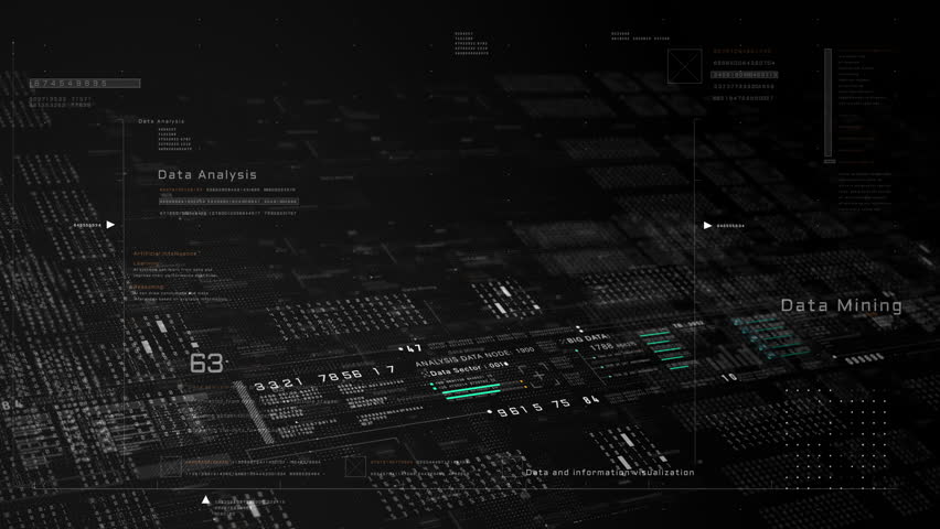 High-tech data analysis and data mining digital interface with abstract information, numbers, Technology digital cyberspace, and big data background