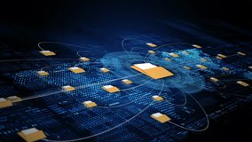 Abstract concept of data file sharing network showing folders connected across a glowing blue digital grid, ideal for storage, cloud, and cybersecurity themes. Big data background concept - Powered by Shutterstock - Get 15% off with code: PIKWIZARD15