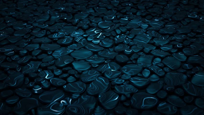 Magic stones background with dark realistic cobbles and glow neon lines of pulsating energy. Stylish abstract animation for science fiction, technology and modern art performance. 3D render , 4K 30fps