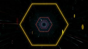 Abstract Neon Hexagon Tunnel with Glowing Lines on a Dark Background Geometric Pattern Futuristic Design for Technology Themed Visuals. seamless looping 4k animation video background - Powered by Shutterstock - Get 15% off with code: PIKWIZARD15