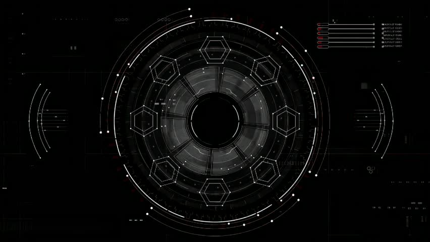 Futuristic Hud Interface with Geometric Shapes and Glowing Effects on Black Background Science Technology Design for Modern Electronic Communication. seamless looping 4k animation video background