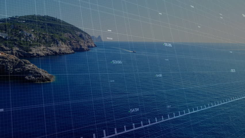 Green polyline starting near cliff extending across grid, fluctuating to represent data trend. Landscape, marine, data visualization, chart, analytics, technology, oceanic - Powered by Shutterstock - Get 15% off with code: PIKWIZARD15