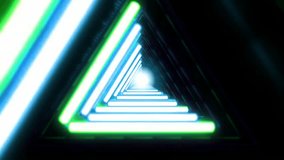 Abstract Triangle Tunnel with Glowing Neon Light Geometric Shape and Futuristic Design on Dark Background with Vibrant Perspective. seamless looping 4k animation video background - Powered by Shutterstock - Get 15% off with code: PIKWIZARD15