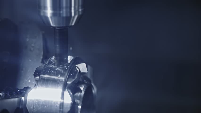 Macro Precision cnc milling machine operating on metal component.