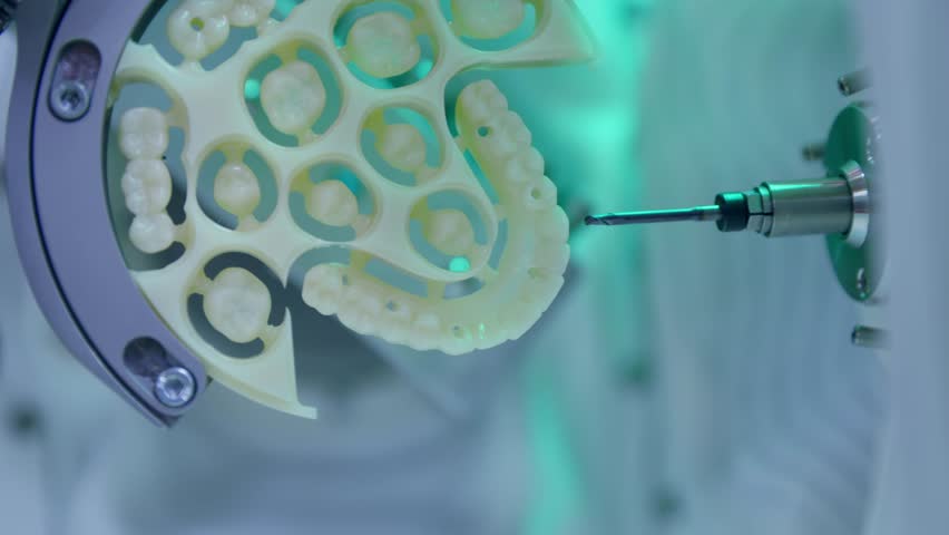 High-precision cnc machine crafting dental veneers prostheses with advanced technology.