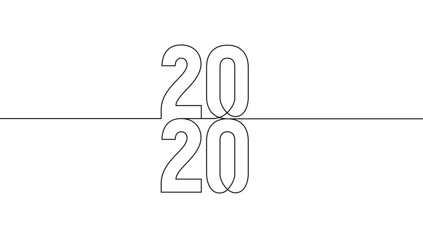 2020 year continuous line art clip self drawing animation on white black background. vertically single one line art outline illustration 2020 year numbers video