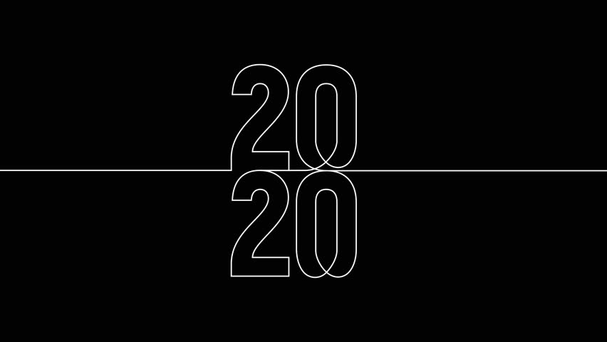 2020 year continuous line art clip self drawing animation on white black background. vertically single one line art outline illustration 2020 year numbers video