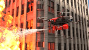 Firefighting drone extinguishing a building fire, Rescue drone - Powered by Shutterstock - Get 15% off with code: PIKWIZARD15
