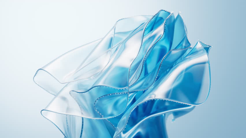 Flowing transparent blue multilayer cloth background, 3d rendering. Motion graphic.