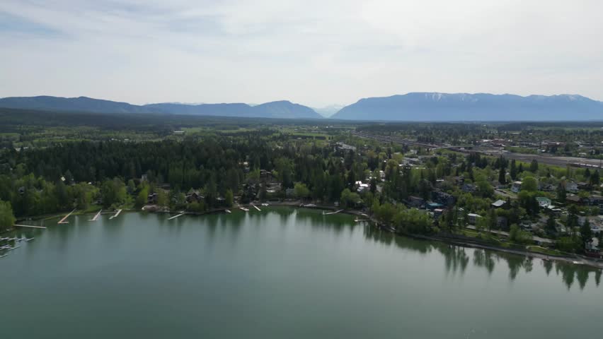 Aerial footage Whitefish lake Montana