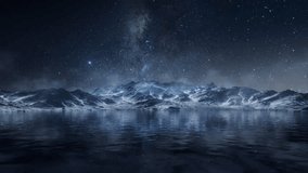 Lake and snow mountains at night, 3d rendering. Motion graphic. - Powered by Shutterstock - Get 15% off with code: PIKWIZARD15
