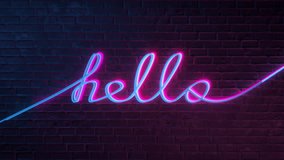 The word "hello" is written in glowing neon script on a dark brick wall. Ultra HD 4K 3840x2160 retro-style animation includes an alpha matte. - Powered by Shutterstock - Get 15% off with code: PIKWIZARD15