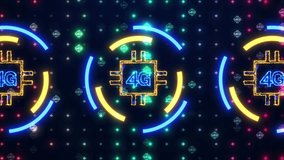 4G Technology Network Animation Background.HighSpeed 4G Mobile Internet and Wireless Data Transfer Concept.Digital Data Flow with 4G Icons,Abstract Glowing Neon 4G Technology Network Pattern Backgroun - Powered by Shutterstock - Get 15% off with code: PIKWIZARD15