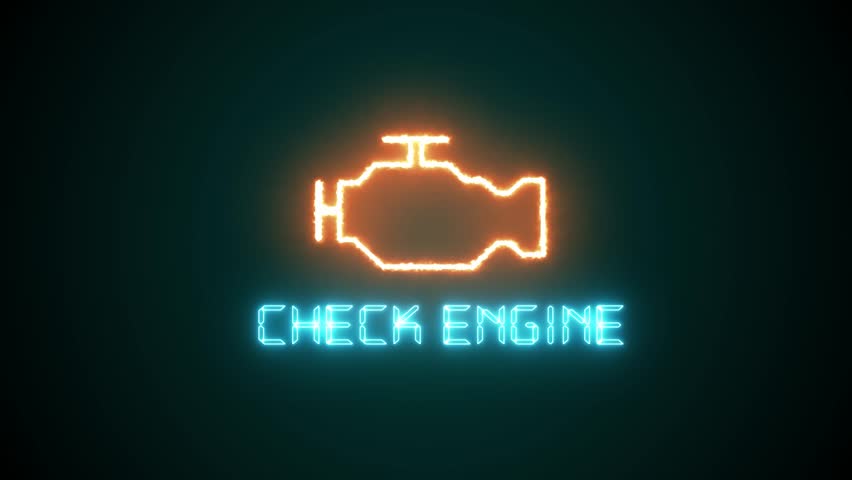 Glowing neon line Check engine icon isolated on black background. 4K Video motion graphic animation.