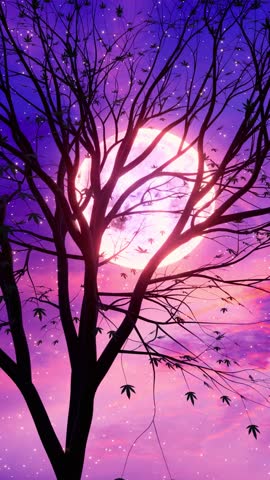 Stunning purple fantasy tree under a luminous moon – perfect for your next creative project! Download this captivating visual for serene and magical designs.