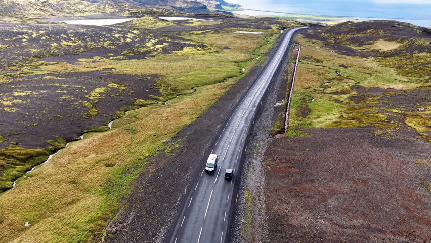  Car Through Iceland Landscape mountains Epic Scenic Road Trip Scene. Iceland