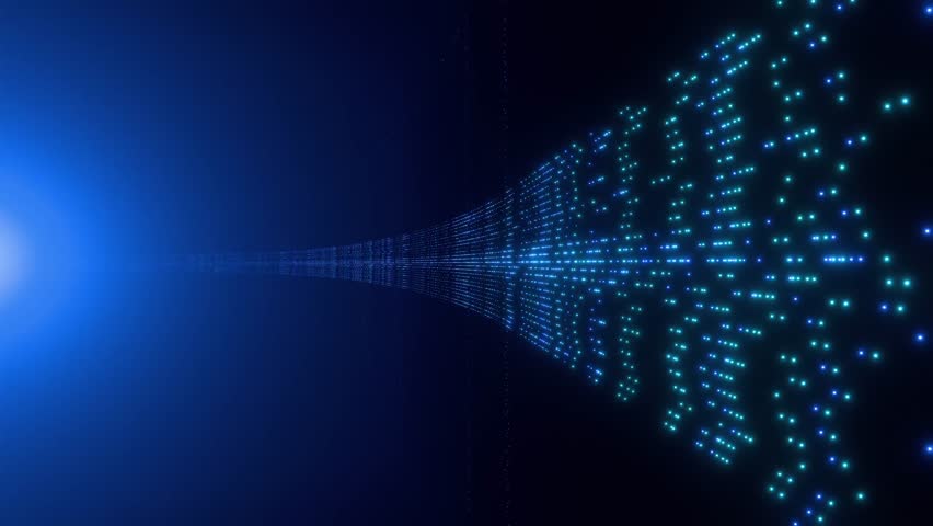 Futuristic space, big data stream, virtual reality, digital bits and bytes, infinity. Digital network, technology, data path, binary code, information. 3D animation
