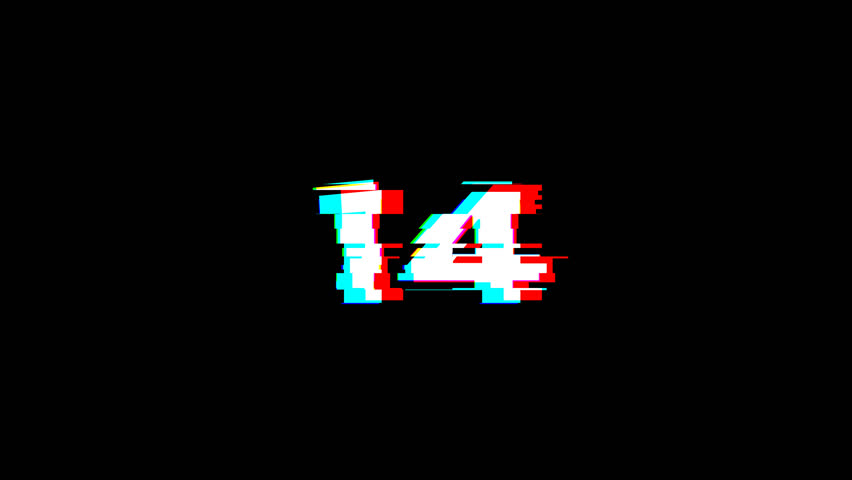 15 seconds countdown glitch numbers from 15 to 0 on black background animation. 4k	
