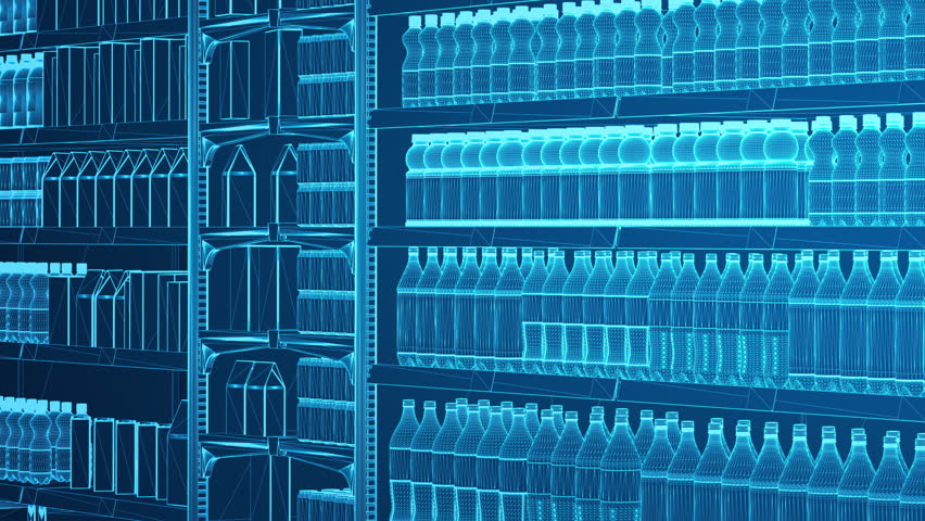 3D visualization of diet drink bottles and cans in a rhythmic layout with cold wireframe tones, perfect for ads or explainer backgrounds