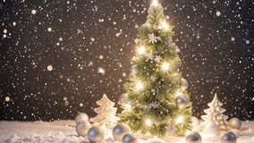 Christmas gold decorations on snow with fir tree branches and christmas lights. Winter Decoration Background - Powered by Shutterstock - Get 15% off with code: PIKWIZARD15