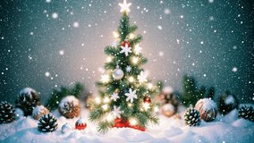 Christmas gold decorations on snow with fir tree branches and christmas lights. Winter Decoration Background - Powered by Shutterstock - Get 15% off with code: PIKWIZARD15