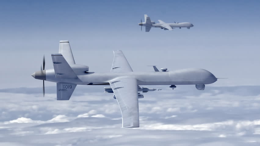 Daytime 3D animation of unmanned jet airplane flying steadily with rear propeller and clean lighting, ideal for aviation explainers or tech branding