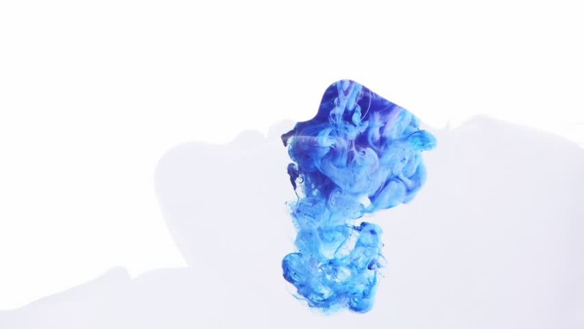 Vertical video. Healing energy. Mind recreation. Blue ink smoke cloud flow double exposure profile face silhouette of peaceful woman isolated on white.