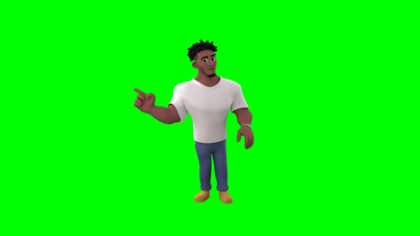 3D animation of Zareff pointing and walking, perfect for digital content creation, marketing, explainer videos, or presentation needs. Versatile and clean green screen asset.