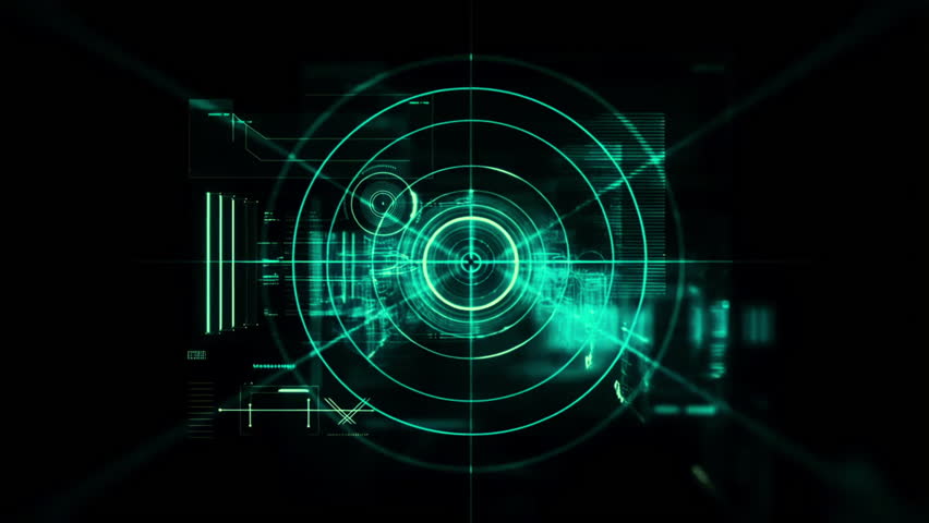Digital radar scan with green UI overlay, rotating target visuals and minimal futuristic interface resembling aircraft or submarine radar.
