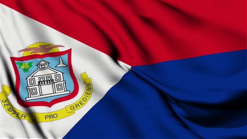 3D animation of the national flag of St-Martin waving in slow motion. Close-up view with realistic fabric texture in 4K resolution. Ideal for Independence Day, patriotic videos.