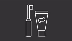 Animated toothbrush and paste white line icon. Regular teeth cleaning supplies animation. Dental care routine. Personal hygiene. Isolated element on dark background. Alpha transparent video - Powered by Shutterstock - Get 15% off with code: PIKWIZARD15