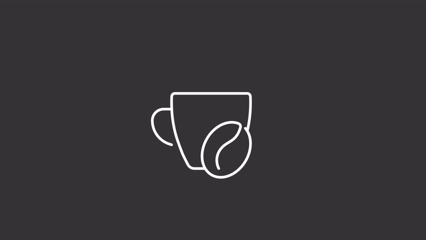 No caffeine white line animation. Stop drinking coffee for wellbeing animated icon. Avoid energetic beverage before sleep. Lifestyle. Isolated element on dark background. Alpha transparent video