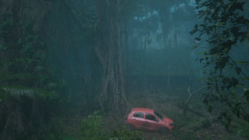 The House Is Abandoned In The Forest In The Morning Rain