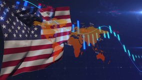 Blue grid fading in initiating American flag unfurling and waving cyan bars showing market shifts. Digital, patriotic, financial, data, animation, analytics, technology - Powered by Shutterstock - Get 15% off with code: PIKWIZARD15