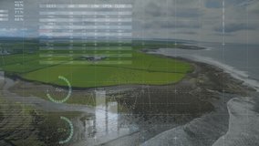 Static aerial farmland view starting overlays with charts, maps animating to show agriculture data. Agrarian, landscape, visualization, digital, analytics, technology, rural - Powered by Shutterstock - Get 15% off with code: PIKWIZARD15