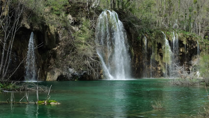 Waterfalls and Turquoise Water in Plitvice Lakes National Park, Croatia