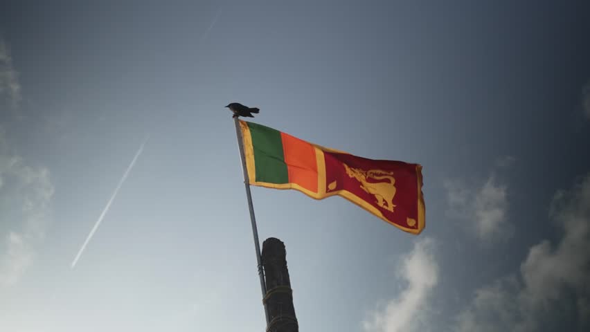 A dutch shot of the flag of Sri Lanka waving in the wind