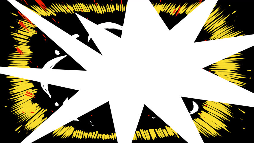 Comic-style cartoon explosion on black screen. 2D blast with fire and smoke in 4K with alpha. Simple visual effect for fun transitions and edits.