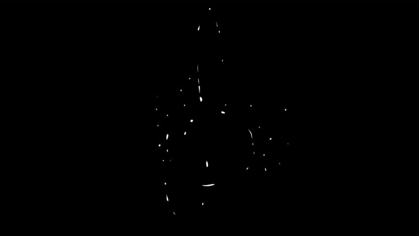 White treble clef surrounded by pulsating notes on black screen. Music transition animation in 4K with alpha channel for sound-themed scenes.