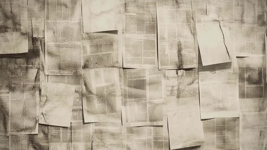 3d newspaper collage artistic sepia animated background, vintage retro canvas paper textured yellow papers, nostalgic rough surface antique graphic element slow motion nostalgia video media collage