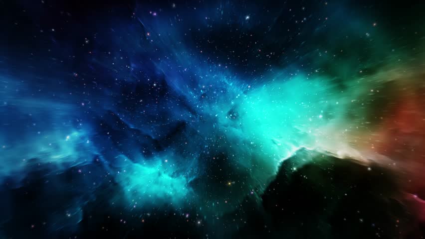 Loop Galaxy space travel glow gold blue turqoise nebula stars space travel cloud in deep space abstract sci fi background  . 4K 3D seamless loop Sci-Fi Space flight to glow energy gas dust cloud nebul