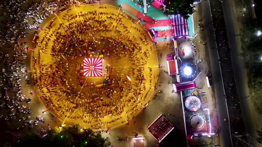 Drone shot of Navratri festival. Navratri is an Indian Festival and It spans over nine nights. crowd in round shape