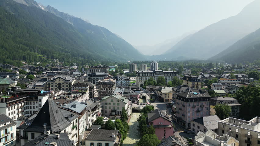 Aerial Drone Footage Over Chamonix In The French Alps