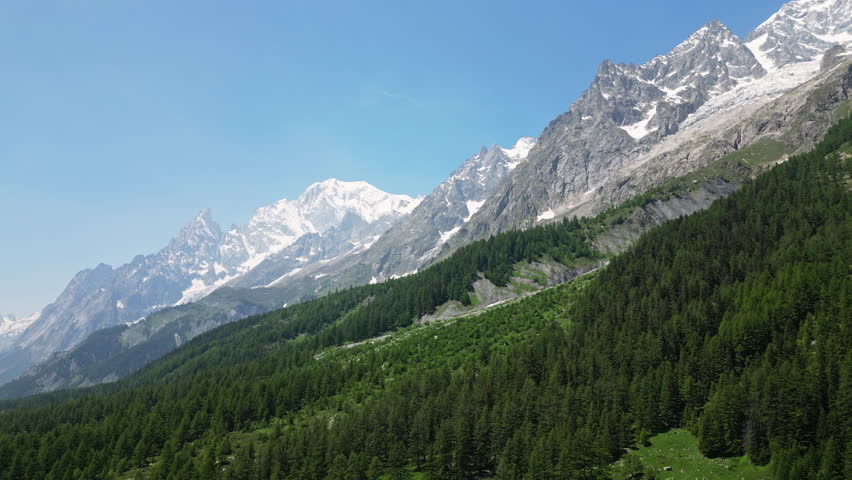 Aerial View Above Val Ferret Near Mont Blanc Mountains