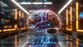 Rotating AI Brain Made of Digital Particles with Glowing Neural Network. Loop animation 4K - Powered by Shutterstock - Get 15% off with code: PIKWIZARD15