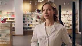Caucasian woman pharmacist female doctor adviser pharmacology medicine in drugstore health care products pills pharmaceutical consultation smiling girl caregiver physician in medical coat portrait - Powered by Shutterstock - Get 15% off with code: PIKWIZARD15