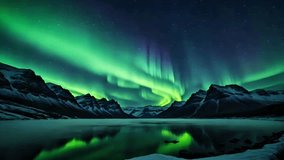 Stunning Green Aurora Borealis Over Snowy Mountains and Frozen Lakes  - Powered by Shutterstock - Get 15% off with code: PIKWIZARD15