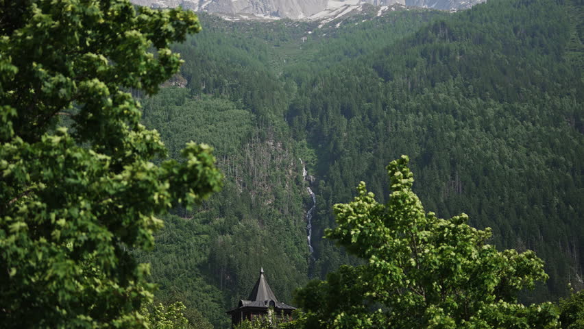 Tilt Up Mont Blanc Massif Mountain In The Alps- Summer Time