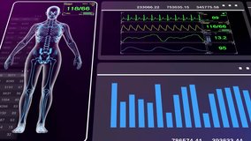 A digital display with a futuristic medical HUD interface and information dashboard presents real-time health data, representing advanced healthcare technology and precision diagnostics. - Powered by Shutterstock - Get 15% off with code: PIKWIZARD15