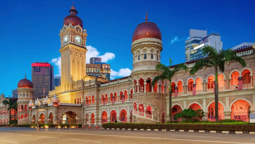 Awesome view of the Sultan Abdul Samad Building and Jalan Raja in Kuala Lumpur, Malaysia. Amazing cityscape. Kuala Lumpur is a popular tourist destination of Asia.Merdeka Square in downtown Kuala Lump